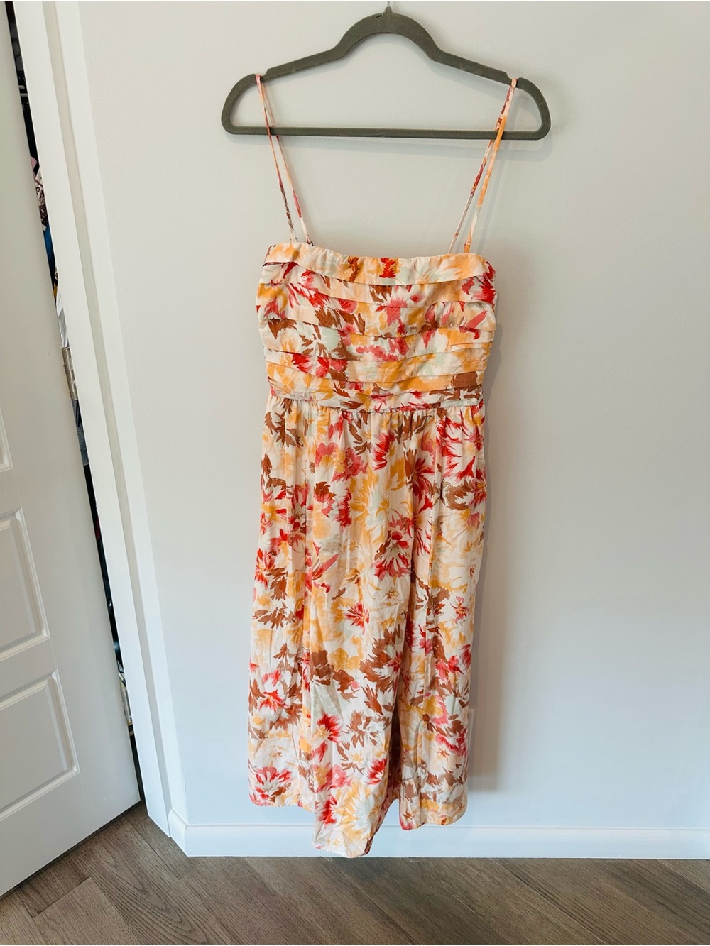 Abercrombie & Fitch Emerson Floral Midi Dress in Cream, Pink & Yellow